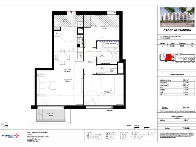 Location appartement 3 pièces ANGERS 66m² à 778.87€/mois CDC Habitat