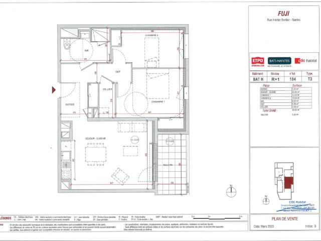 Location appartement 3 pièces NANTES 66m² à 971.83€/mois CDC Habitat