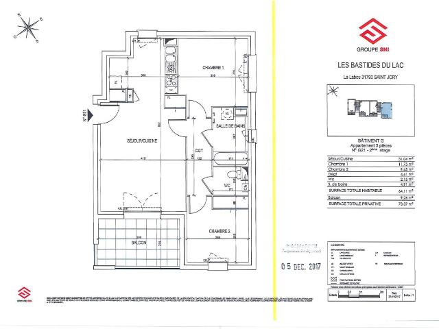 Location appartement 3 pièces ST JORY 64m² à 656.71€/mois CDC Habitat
