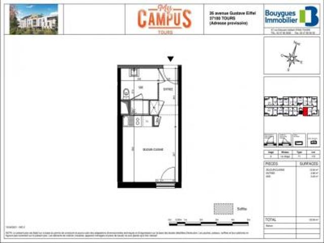 location appartement tours 1 pièce 22 m2 indre et loire 37100 326 € / mois