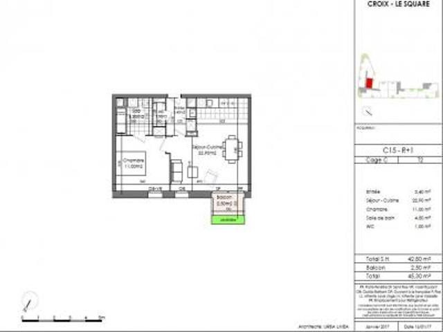 location appartement croix 2 pièces 42 m2 nord 59170 621 € / mois