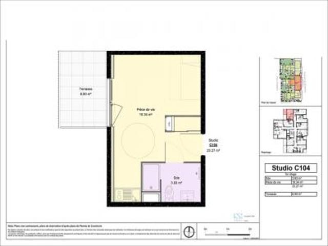 location appartement dijon 1 pièce 23 m2 cote d'or 21000 453 € / mois