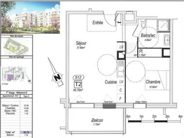 location appartement longvic 2 pièces 45 m2 cote d'or 21600 615 € / mois