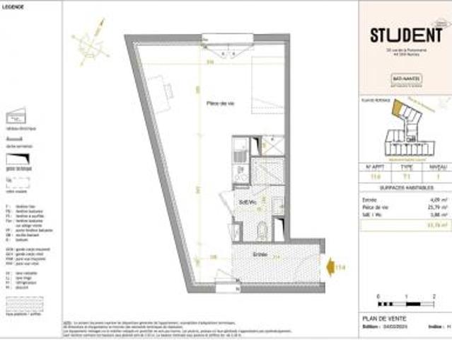 location appartement nantes 1 pièce 33 m2 loire atlantique 44300 635 € / mois