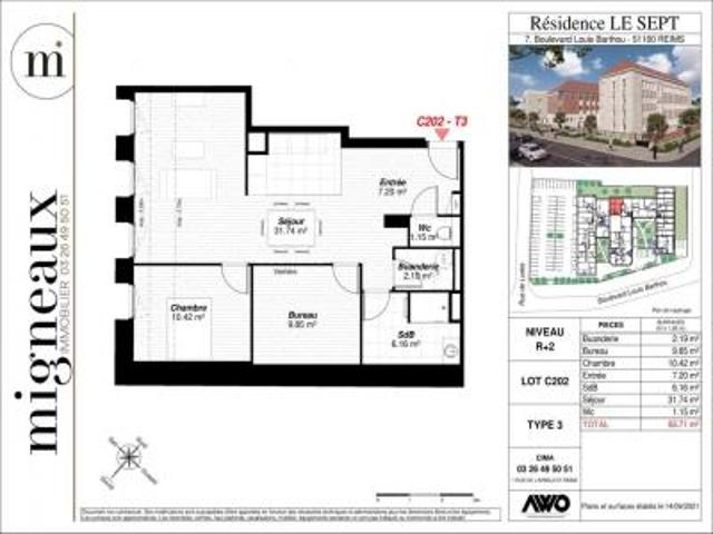 location appartement reims 3 pièces 68 m2 marne 51100 816 € / mois
