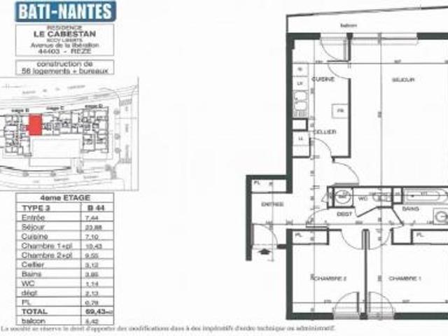 location appartement reze 3 pièces 69 m2 loire atlantique 44400 873 € / mois