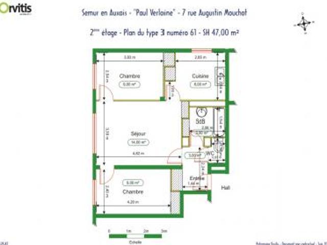location appartement semur en auxois 3 pièces 47 m2 cote d'or 21140 447 € / mois