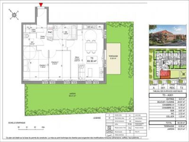 location appartement seclin 3 pièces 63 m2 nord 59113 805 € / mois