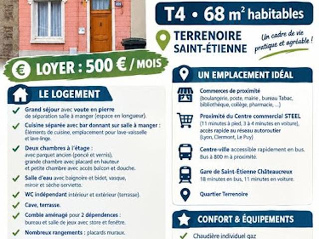 Location Maison 4 pièces 68 m2 Saint Etienne