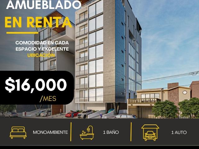 ? *LOFT AMUEBLADO EN RENTA* ?West towers 58m2, Piso 1 Torre B •sala de tv con sofácama y pantall