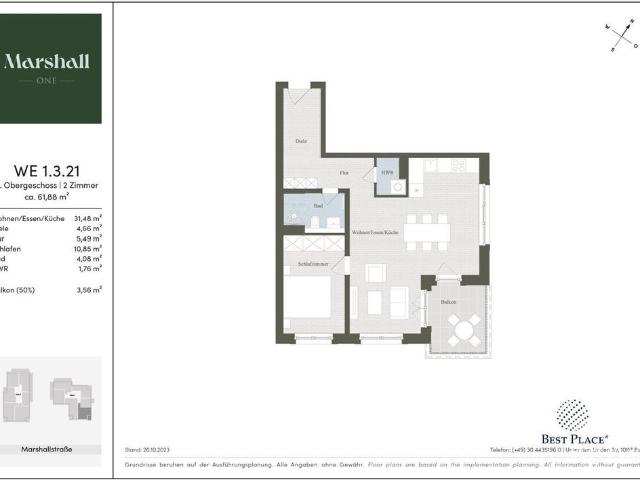 Luxus Apartment mit 61 m2 zu verkaufen in Marshallstraße, 1, Berlin