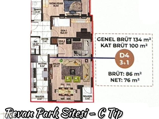 MAHMUTBEY GÜNEŞLİ 3+1 100 m SIFIR İKİ BALKONLU REVAN PARK