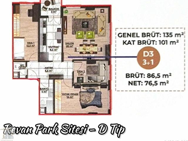 MAHMUTBEY GÜNEŞLİ SIFIR 3+1 101 m KULLANIŞLI REVAN PARK