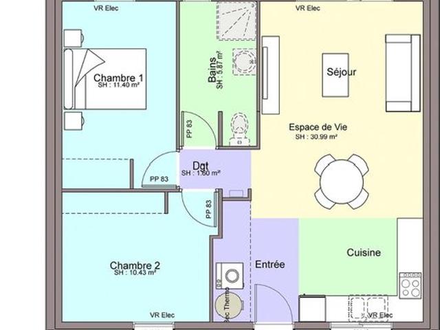 Maison 60.29 m² avec terrain à LE LANDREAU 44