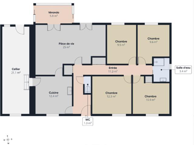Maison contemporaine de plain pied des années 80