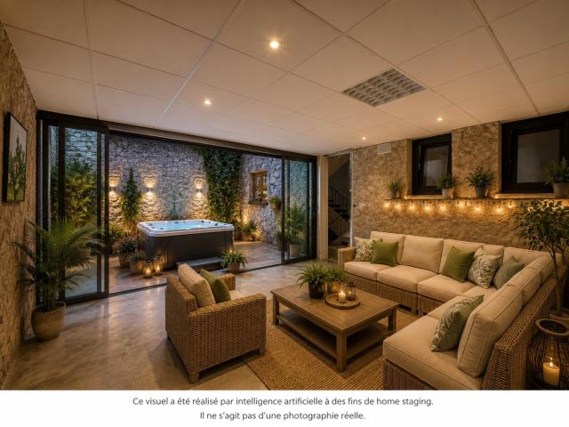 Maison en pierre rénovée avec grand garage, terrasse, cour e. 100m² Siran