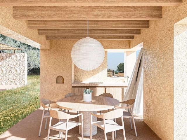 Masía en venta en Baleares Petra. Finca de nueva construcción exclusiva con piscina, que incluye el terreno y los planos de construcción aprobados. Masías.