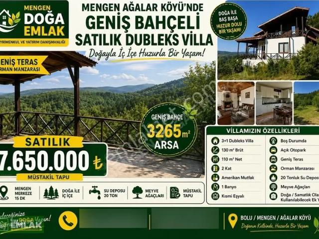 Mengen Ağalar Köyü'nde Geniş Bahçeli Satılık Dubleks Villa