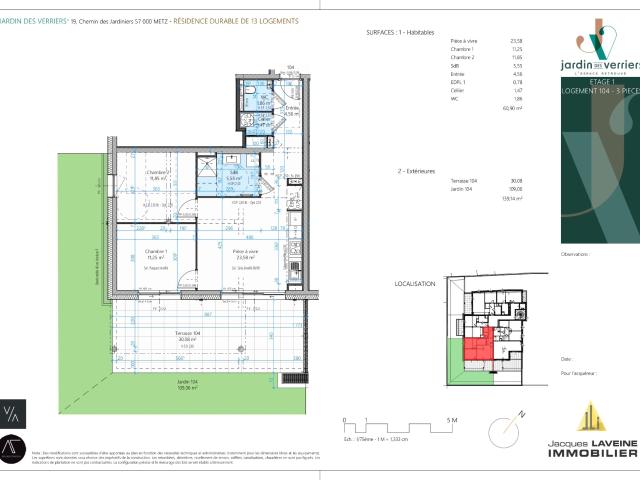 METZ SABLON APPARTEMENT 3 PIECES NEUF TERRASSE JARDIN