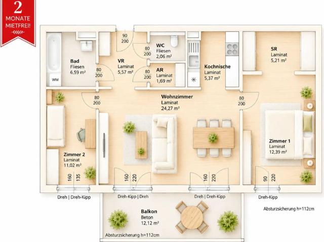 MIETAKTION BIS 01.10.2026 | Großzügige 3 Zimmer Wohnung mit Balkon