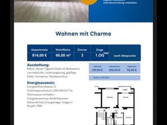 Mietswohnung 814,00 EUR Kaltmiete, ca.66,00 m²