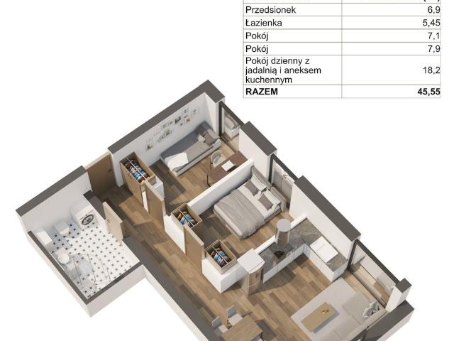 Mieszkanie na sprzedaż 3 pokoje Bielsko Biała, 45,55 m2, parter