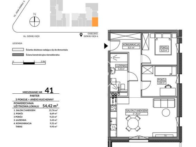 Mieszkanie na sprzedaż 3 pokoje bydgoski, 54,50 m2, parter