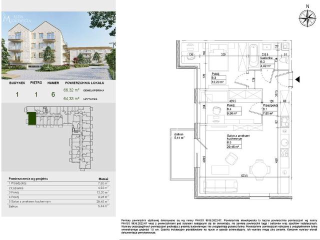 Mieszkanie na sprzedaż 3 pokoje bydgoski, 64,33 m2, 1 piętro