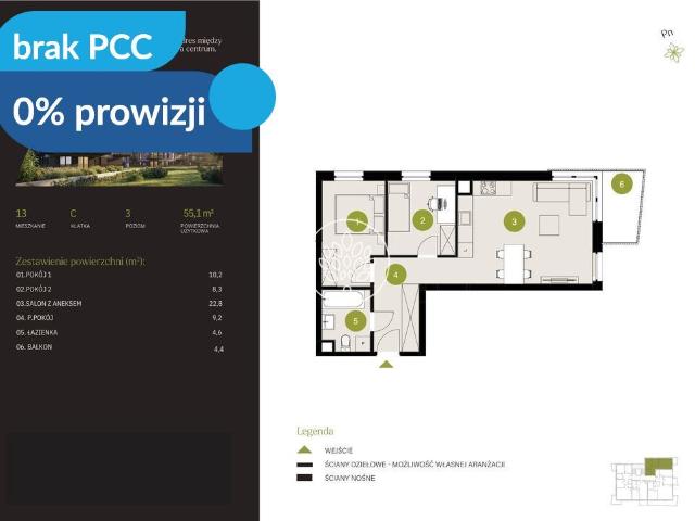 Mieszkanie na sprzedaż 3 pokoje Bydgoszcz Flisy, 55,10 m2, 3 piętro
