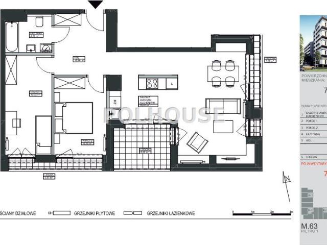 Mieszkanie na sprzedaż 3 pokoje Bydgoszcz, 70,81 m2, 1 piętro