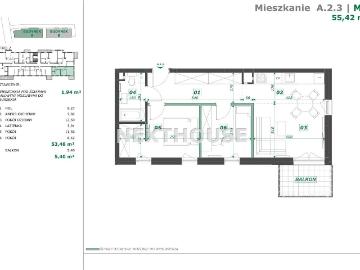 Mieszkanie na sprzedaż 3 pokoje Gliwice, 55,42 m2, 2 piętro