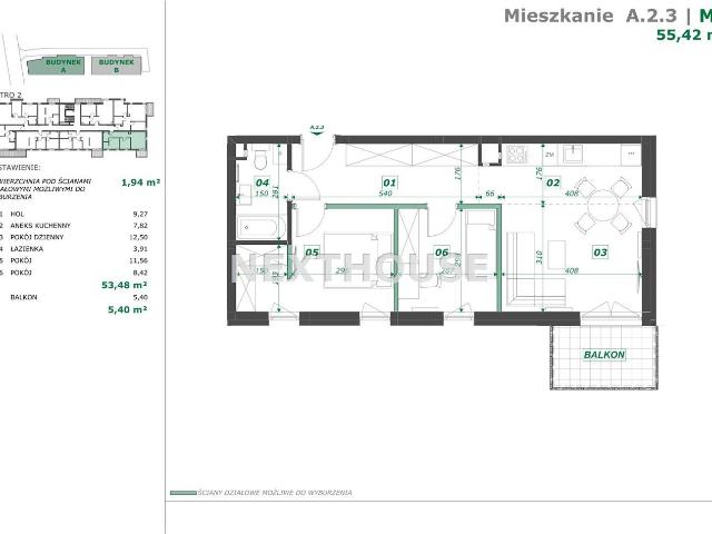 Mieszkanie na sprzedaż 3 pokoje Gliwice, 55,42 m2, 2 piętro