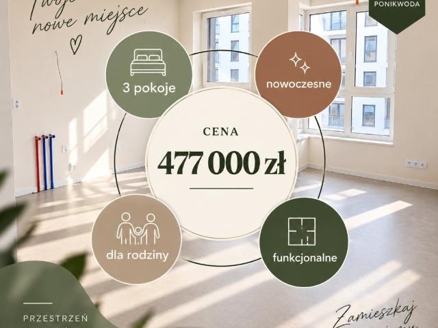 Mieszkanie na sprzedaż 3 pokoje Lublin Ponikwoda, 46,81 m2, 1 piętro
