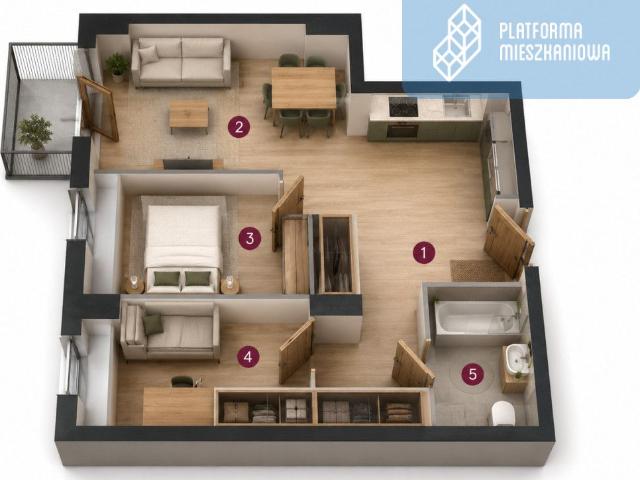Mieszkanie na sprzedaż 3 pokoje Poznań Nowe Miasto, 52,46 m2, 4 piętro