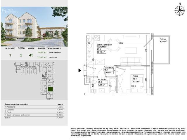 Mieszkanie na sprzedaż 2 pokoje bydgoski, 37,89 m2, 2 piętro