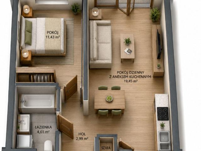 Mieszkanie na sprzedaż 2 pokoje Gdańsk Jasień, 39,08 m2, parter