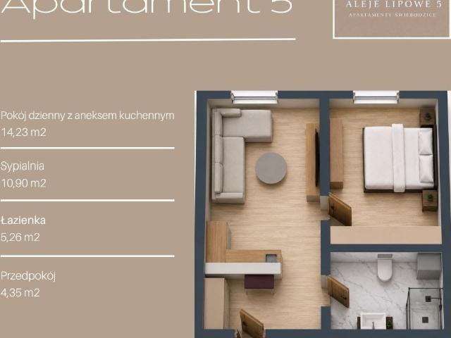 Mieszkanie na sprzedaż 2 pokoje Świebodzice, 34,74 m2, 1 piętro