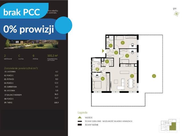 Mieszkanie na sprzedaż 4 pokoje Bydgoszcz Flisy, 100,20 m2, parter