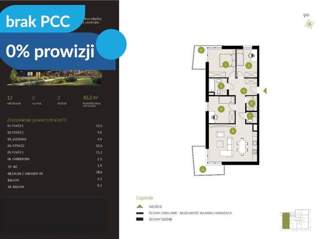 Mieszkanie na sprzedaż 4 pokoje Bydgoszcz Flisy, 83,20 m2, 2 piętro