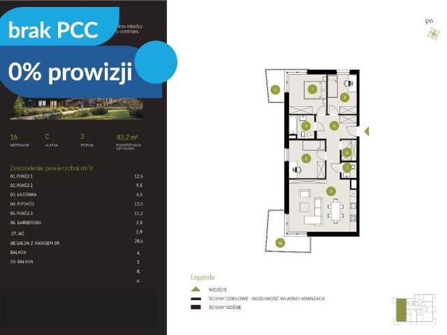 Mieszkanie na sprzedaż 4 pokoje Bydgoszcz Flisy, 83,20 m2, 3 piętro