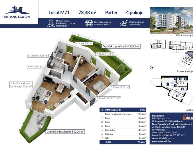 Mieszkanie na sprzedaż 4 pokoje Łomża, 73,67 m2, parter