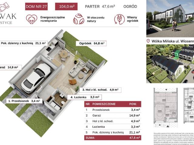 Mieszkanie na sprzedaż 5 pokoi miński, 104 m2, parter