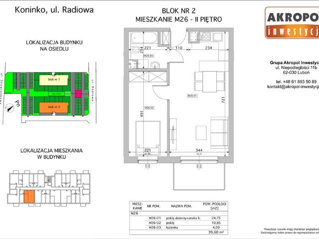 Mieszkanie, Koninko, 39.60 m2, 2 pokoje