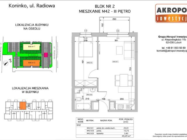 Mieszkanie, Koninko, 40.49 m2, 2 pokoje