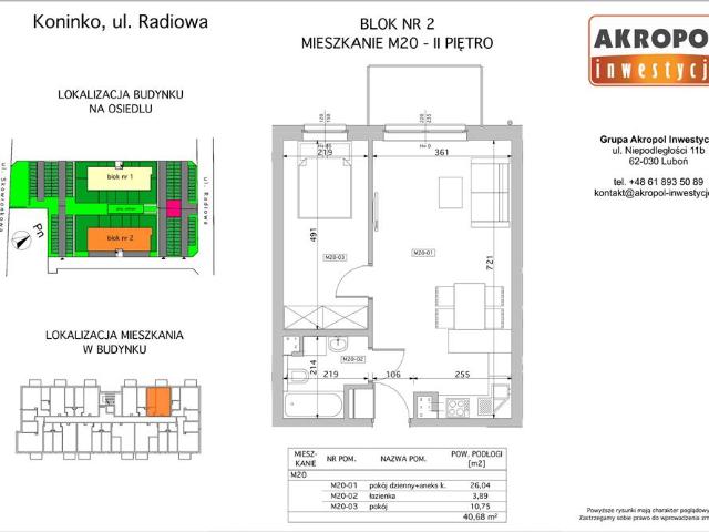 Mieszkanie, Koninko, 40.68 m2, 2 pokoje