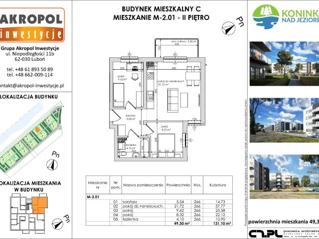 Mieszkanie, Koninko, 49.30 m2, 3 pokoje
