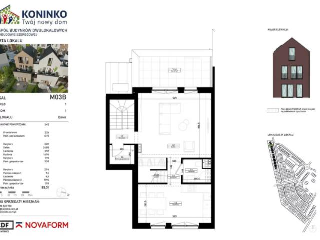 Mieszkanie, Koninko, 85.01 m2, 4 pokoje