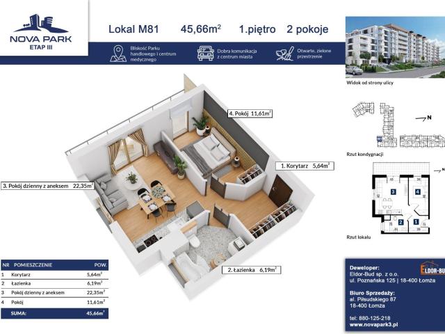 Mieszkanie sprzedam, Łomża, Akademicka, 45 m2, cena: 434 044 zł