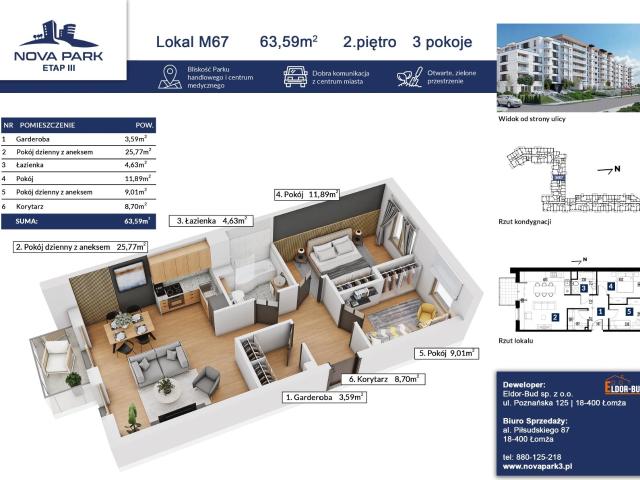Mieszkanie sprzedam, Łomża, Akademicka, 63 m2, cena: 543 949 zł