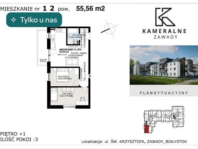 Mieszkanie sprzedam, BIAŁYSTOK, ZAWADY,, 55 m2, cena: 472 260 zł